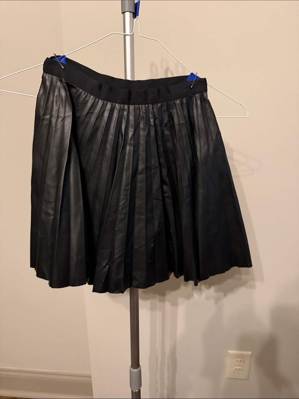 Black Pleated Faux Leather Skirt